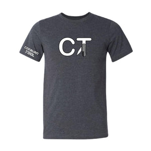 Coeburn Tool Big Lettermark Logo Dark Heather Gray Short Sleeve T-Shirt w/ Coeburn Tool Sleeve XL