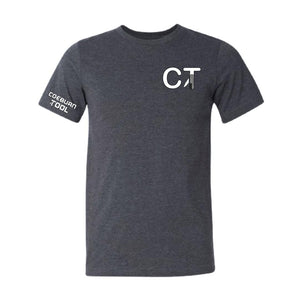 Coeburn Tool Small Lettermark Logo Dark Heather Gray Short Sleeve T-Shirt w/ Coeburn Tool Sleeve L