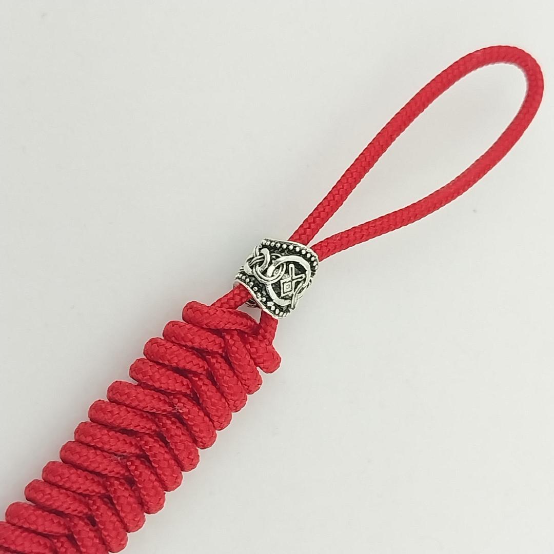 Coeburn Tool Red Fishtail Knot Paracord Lanyard w/ Viking Bead