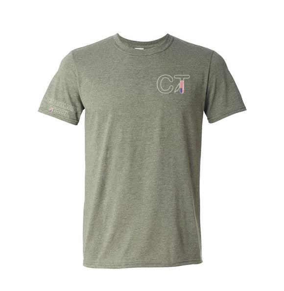 Coeburn Tool American Flag SM Outline Logo Heather Green Short Sleeve T-Shirt w/ Outline Coeburn Sleeve 2XL