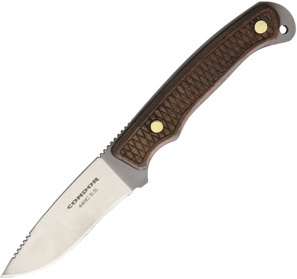 Condor Jackal Brown Wood Handle 440C Stainless Fixed Knife + Belt Sheath 110264C