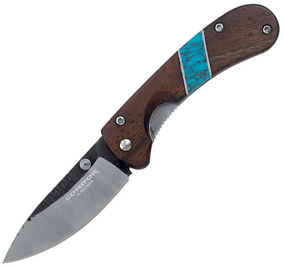 Condor Blue River Hunter Linerlock Brown Walnut Folding 440C Steel Pocket Knife 282834C