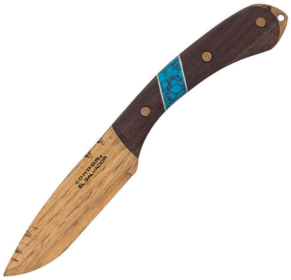 Condor Blue River Wooden Fixed Blade Knife Brown Walnut w/ Belt Sheath 282935HI