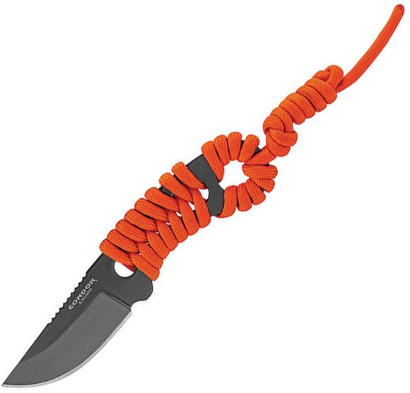 Condor Carlitos Orange Cord Wrapped 1075HC Fixed Blade Neck Knife 80625HC