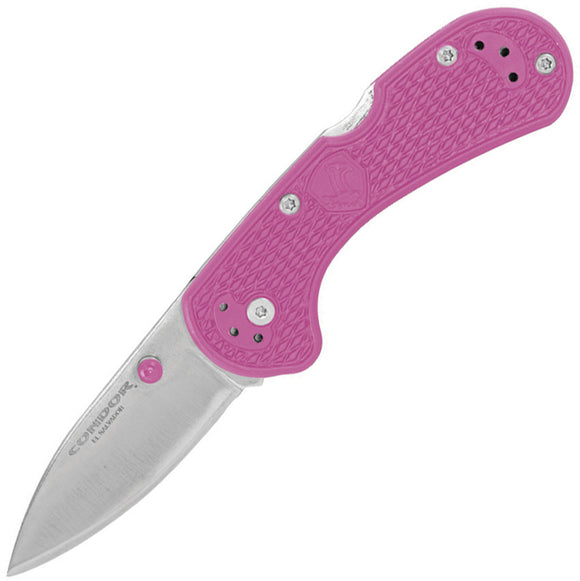 Condor Cadejo Lockback Pink Folding 14C28N Sandvik Drop Pt Pocket Knife 80825SK