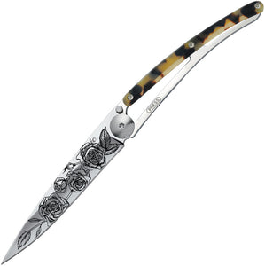 Deejo Tattoo Linerlock 37g Roses Folding Pocket Knife 1ac105  -On Sale