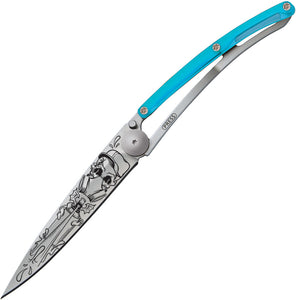 Deejo Street Spray Blue 37g Tattoo Folding Knife - 1CB025