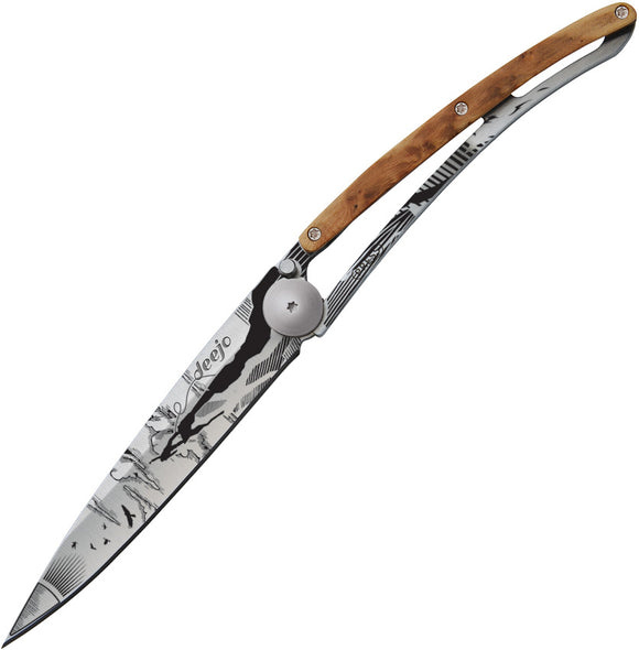 Deejo Tatto 37g Juniper Wood Handle Climb Folding Stainless Blade Knife 1CB031