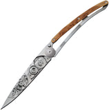 Deejo Tattoo 37g Juniper Wood Handle Watch Folding Stainless Blade Knife 1CB035