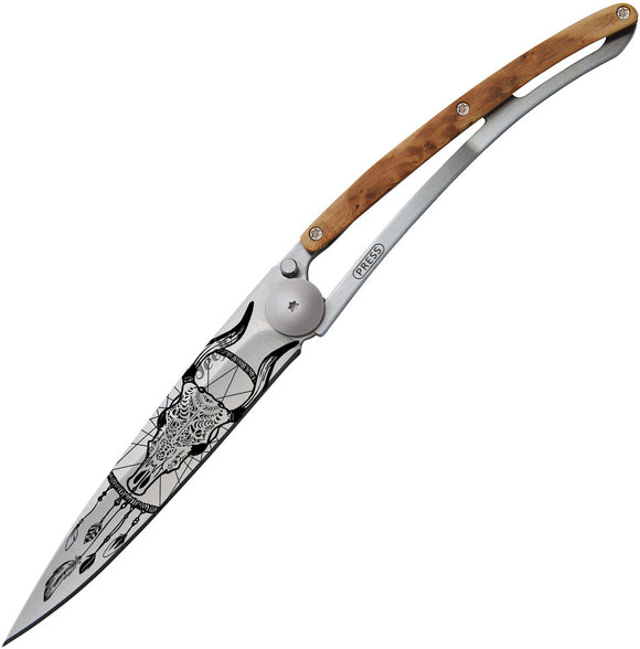 Deejo Tattoo Linerlock 37g Dreamcatcher Folding Blade Wood Handle Knife 1CB043