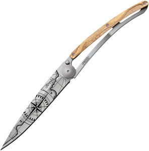 Deejo Tattoo Titan Terra Linerlock 37g Olive Wood Handle Folding Knife 1CB054