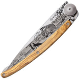 Deejo Tattoo Linerlock 37g Van Life Olive Wood Handle Folding Pocket Knife 1cb070