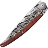 Deejo Tattoo Linerlock 37g Horses Coralwood Folding Pocket Knife 1cb071