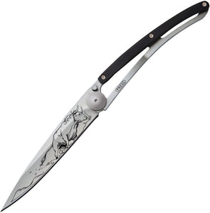 Deejo Tattoo Linerlock 37g Bull Ebony wood handle Folding Pocket Knife 1cb072  -On Sale