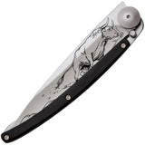 Deejo Tattoo Linerlock 37g Bull Ebony wood handle Folding Pocket Knife 1cb072