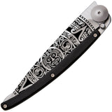 Deejo Tattoo Linerlock 37g Aztec Sun Ebony wood Folding Pocket Knife