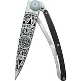 Deejo Tattoo Linerlock 37g Aztec Sun Ebony wood Folding Pocket Knife