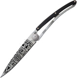 Deejo Tattoo Linerlock 37g Aztec Sun Ebony wood Folding Pocket Knife