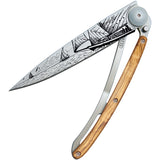 Deejo Tattoo Linerlock 37g Sailing Design Olive Wood Folding Pocket Knife 1CB079