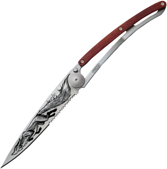 Deejo Tattoo Linerlock 37g Fox Coralwood Folding Pocket Knife 1cb511