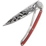 Deejo Tattoo Linerlock 37g Fox Coralwood Folding Pocket Knife 1cb511  -On Sale