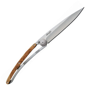 Deejo Linerlock Juniper Wood 37g Left Hand Stainless Folding Blade Knife 1CBG02