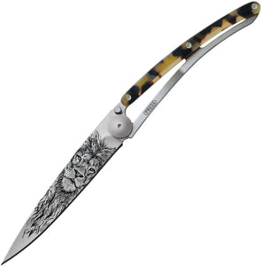 Deejo Tattoo Linerlock 37g Lion Folding Pocket Knife 1cc200