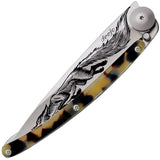 Deejo Tattoo Linerlock 37g Fox Design Faux Tortoise Shell Folding Pocket Knife 1CC204