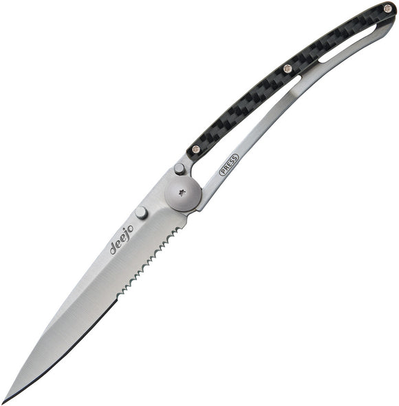 Deejo One Hand Titanium Folding Serrated Blade Carbon Fiber Handle Knife 1CC500