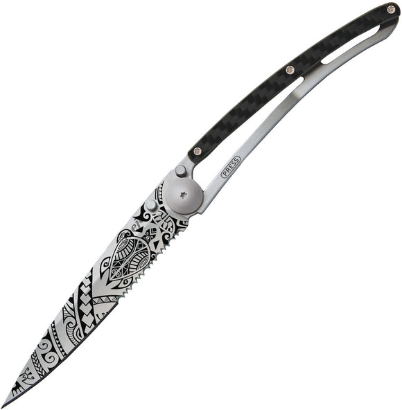 Deejo Polynesian Tattoo Linerlock 37g Carbon Fiber Folding Z40C13 Knife 1CC539