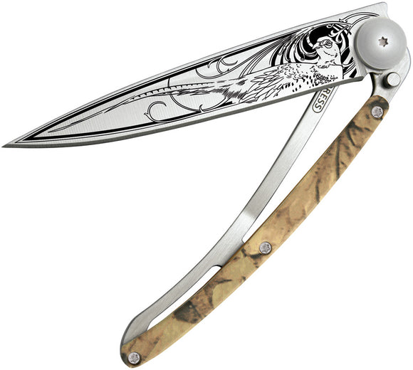 Deejo Tattoo Linerlock 37g Pheasant Design Camo Aluminum Folding Pocket Knife 1CM023