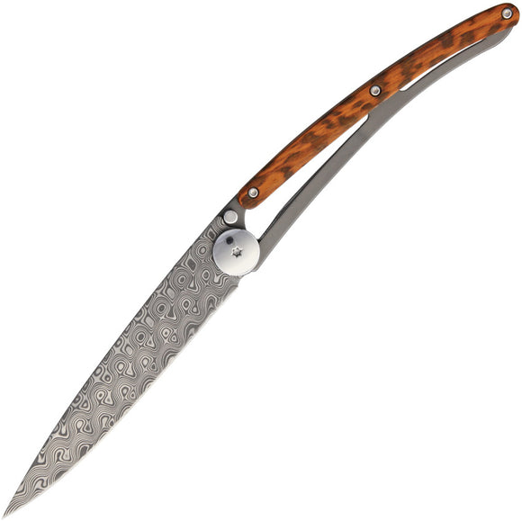 Deejo Prestige Snakewood & Titanium Back Folding Damascus Steel Knife 1DB008