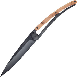Deejo Black Titanium Finish 37g Framelock Juniper Wood Handle Knife 1GB002