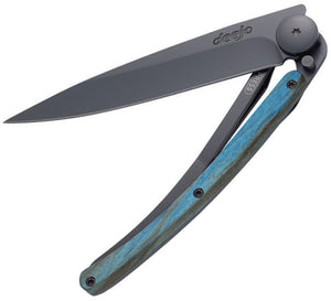 Deejo Hetre Bleu 37g Titanium Linerlock Blue Beechwood Folding Knife 1GB007