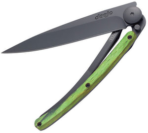 Deejo Hetre Vert 37g Blk Titanium Linerlock Green Beechwood Folding Knife 1GB008