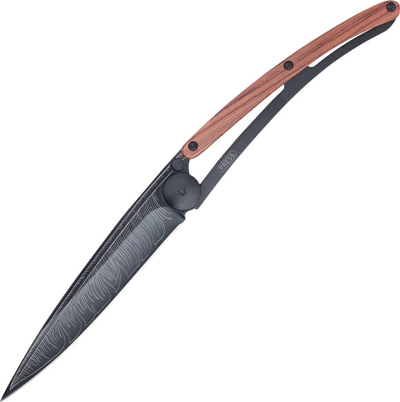 Deejo Black Tattoo Feather 37g Folding Rosewood Knife framelock - 1GB102