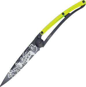 Deejo Street Tattoo Zombie Yellow 37g Folding Knife - 1GB111