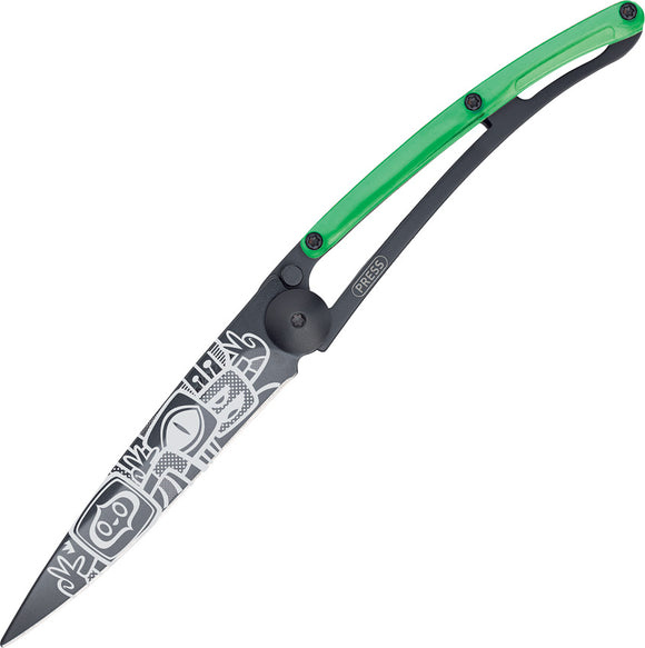 Deejo Street Tattoo Peace Green Black 37g Folding Knife - 1GB112