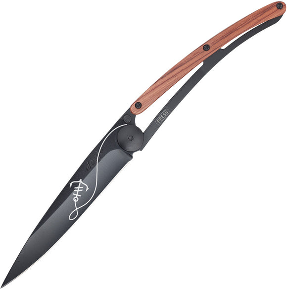 Deejo Tattoo 37g Rosewood Handle Anchor Stainless Folding Blade Knife 1GB119