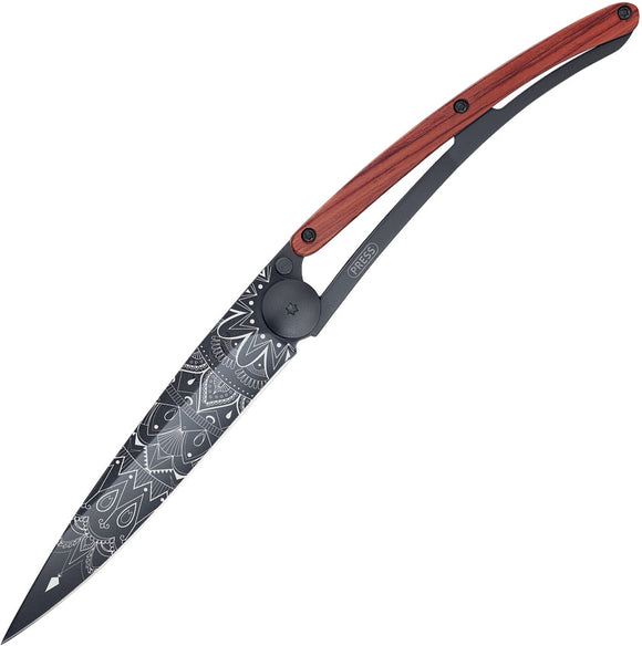Deejo Tattoo Linerlock 37g Mandala Folding Blade Padauk Wood Handle Knife 1GB125