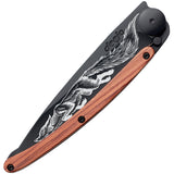 Deejo Tattoo Linerlock 37g Fox Coralwood Folding Pocket Knife 1gb153