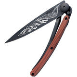 Deejo Tattoo Linerlock 37g Fox Coralwood Folding Pocket Knife 1gb153  -On Sale