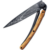 Deejo Tattoo Linerlock 37g Dragonfly Olive wood Folding Pocket Knife 1gb154
