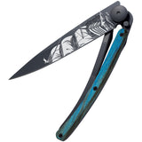 Deejo Tattoo Linerlock 37g Corsair Blue Beech wood Folding Pocket Knife 1gb159