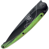 Deejo Tattoo Linerlock 37g Charm Green Beech wood Folding Pocket Knife 1gb160