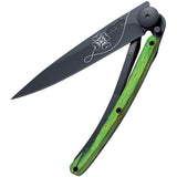 Deejo Tattoo Linerlock 37g Charm Green Beech wood Folding Pocket Knife 1gb160