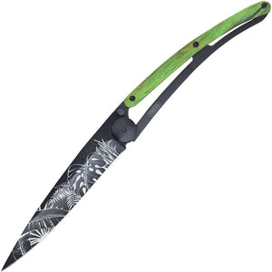 Deejo Tattoo Linerlock 37g Jungle Green Beech Wood Folding Pocket Knife 1gb161  -On Sale