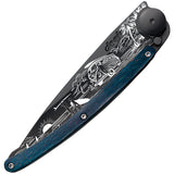 Deejo Tattoo Linerlock 37g Van Design Blue Beech Wood Folding Pocket Knife 1GB167