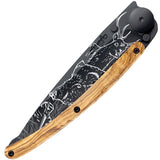 Deejo Tattoo Linerlock 37g Hunting Olive Wood Folding Pocket Knife 1gb512