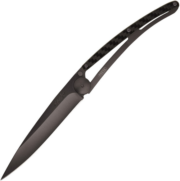 Deejo Framelock Carbon Fiber Handle 37g Black Finish Folding Blade Knife 1GC001